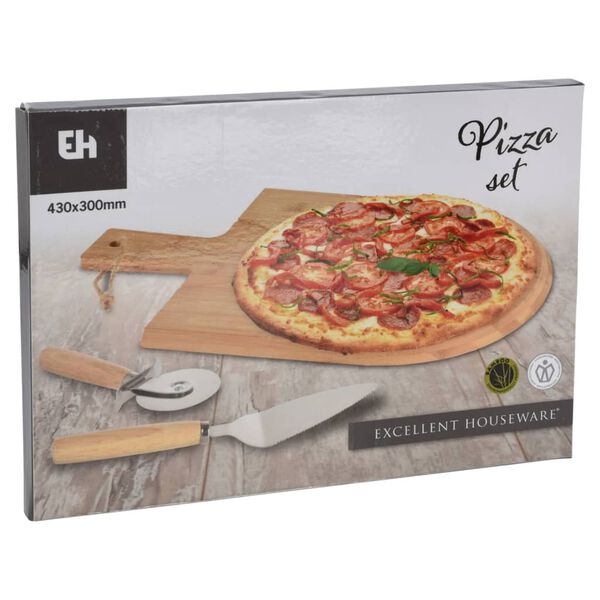 Excellent Houseware Ensemble de coupe &agrave; pizza 3 pcs 43x30 cm bambou