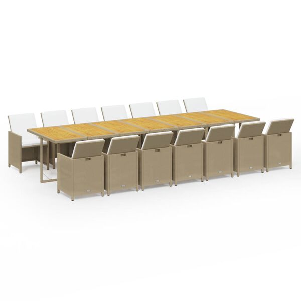 vidaXL Ensemble &agrave; manger de jardin et coussins 15 pcs beige