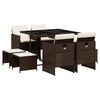 vidaXL Ensemble &agrave; manger de jardin et coussins 9 pcs marron poly rotin