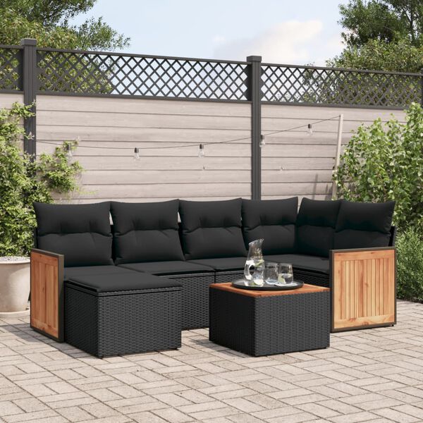 vidaXL Salon de jardin 7 pcs avec coussins noir r&eacute;sine tress&eacute;e