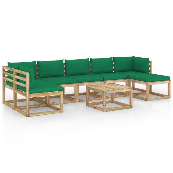 vidaXL Salon de jardin 8 pcs avec coussins bois de pin impr&eacute;gn&eacute;