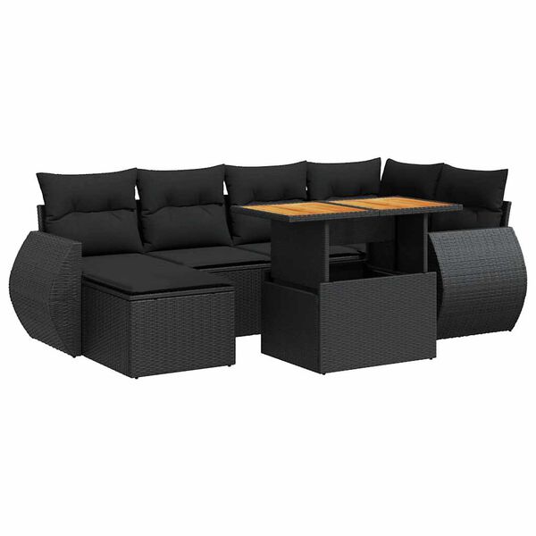 vidaXL Salon de jardin 7 pcs avec coussins noir r&eacute;sine tress&eacute;e