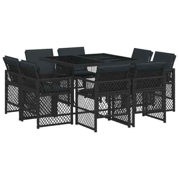 vidaXL Ensemble &agrave; manger de jardin 9pcs coussins noir r&eacute;sine tress&eacute;e