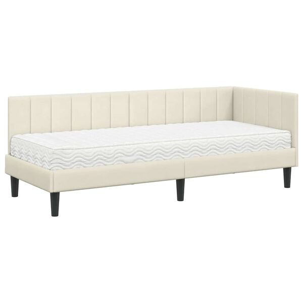 vidaXL Cadre de lit d'angle avec matelas Crème 80 x 200 cm Velours