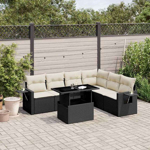 vidaXL Salon de jardin 7 pcs avec coussins noir r&eacute;sine tress&eacute;e