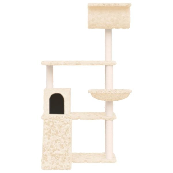 vidaXL Arbre &agrave; chat avec griffoirs en sisal Cr&egrave;me 131 cm