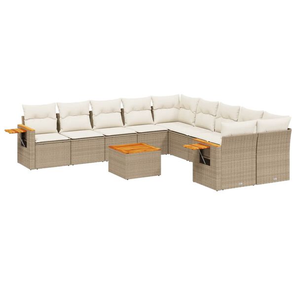 vidaXL Salon de jardin 11 pcs avec coussins beige r&eacute;sine tress&eacute;e