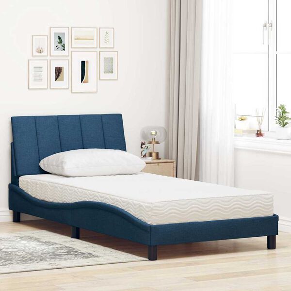 vidaXL Lit avec matelas Hanko bleu 100x200 cm tissu