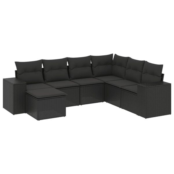 vidaXL Salon de jardin 7 pcs avec coussins noir r&eacute;sine tress&eacute;e