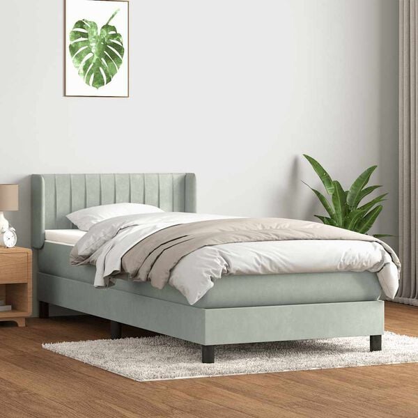 vidaXL Sommier &agrave; lattes de lit et matelas gris clair 90x210 cm velours