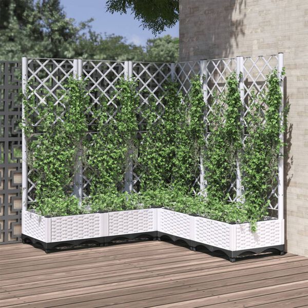 vidaXL Jardini&egrave;re avec treillis Blanc 120x120x121,5 cm PP
