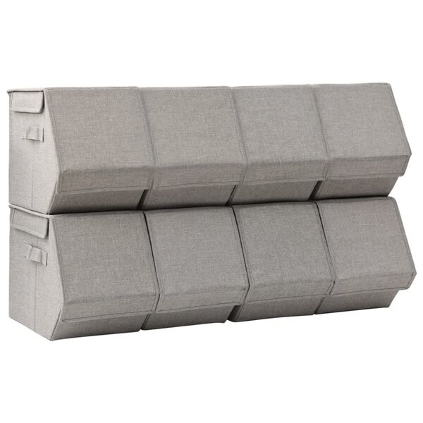 vidaXL Bo&icirc;tes de rangement empilables avec couvercle 8 pcs Tissu Gris