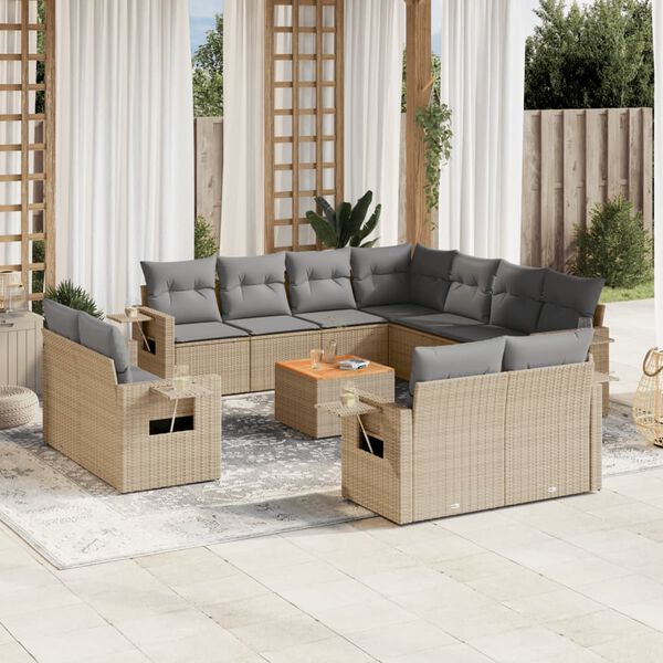 vidaXL Salon de jardin avec coussins 12 pcs beige r&eacute;sine tress&eacute;e