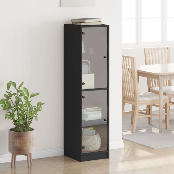 vidaXL Buffet avec portes en verre noir 35x37x142 cm