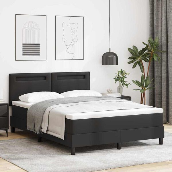 vidaXL Lit &agrave; ressorts avec matelas Noir 140 x 190 cm Simili cuir
