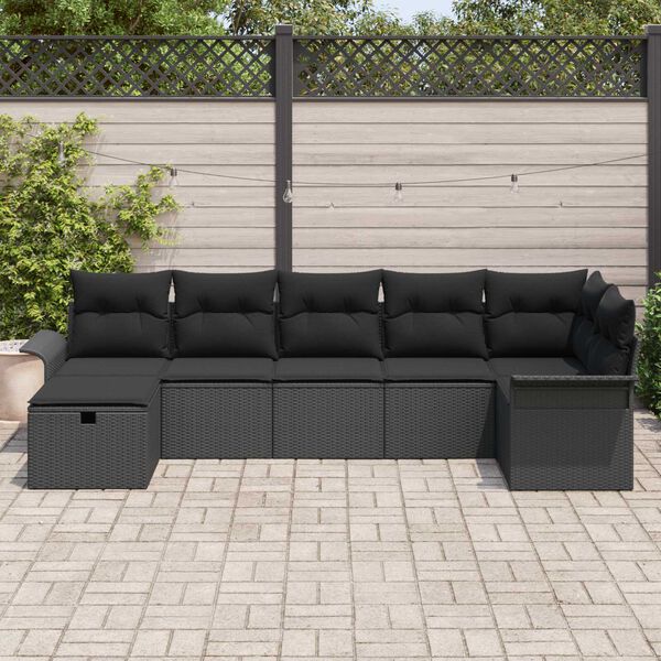 vidaXL Ensemble de canap&eacute; de jardin avec coussin 7 pcs Noir polyrotin