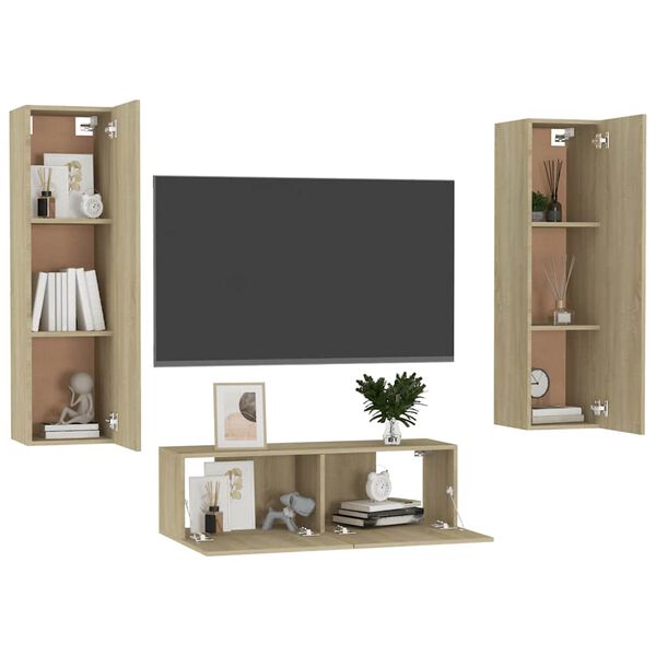 vidaXL Ensemble de meubles TV 3 pcs Ch&ecirc;ne sonoma Bois d'ing&eacute;nierie