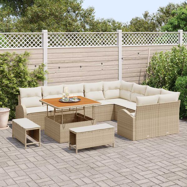 vidaXL Ensemble de canap&eacute; de jardin avec coussin 12 pcs Beige et cr&egrave;me