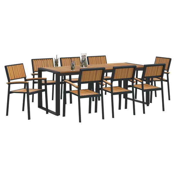 vidaXL Ensemble de salle à manger pour jardin 9 pcs Noir