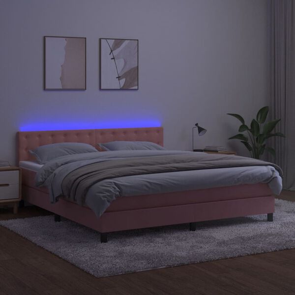 vidaXL Sommier &agrave; lattes de lit avec matelas et LED Rose 160x200 cm