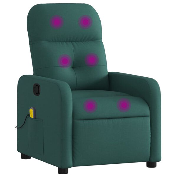 vidaXL Fauteuil de massage inclinable Vert fonc&eacute; Tissu
