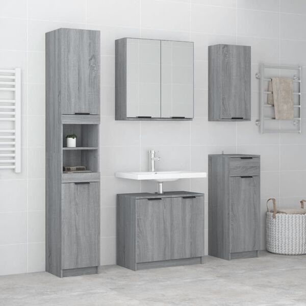 vidaXL Meubles de salle de bain 5 pcs Sonoma gris Bois d'ing&eacute;nierie