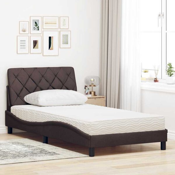 vidaXL Lit avec matelas marron foncé 100x200 cm tissu