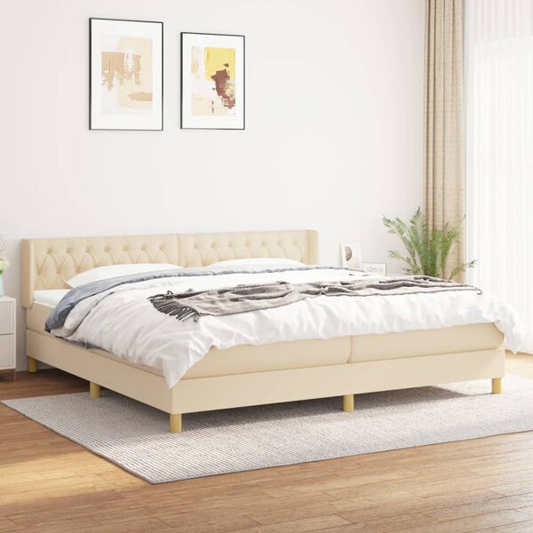 vidaXL Sommier &agrave; lattes de lit avec matelas Cr&egrave;me 200x200 cm Tissu