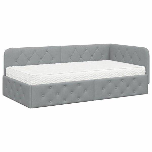 vidaXL Cadre de lit d'angle avec matelas Gris clair 90 x 190 cm tissu