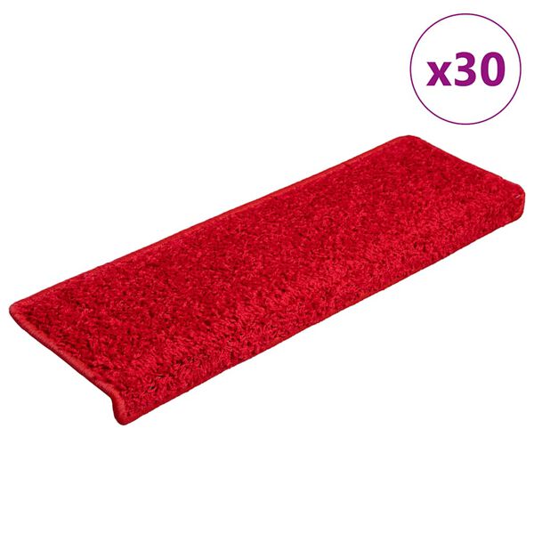 vidaXL Tapis d'escalier 30 pi&egrave;ces 65 x 21 x 4 cm Bordure rectangulaire rouge