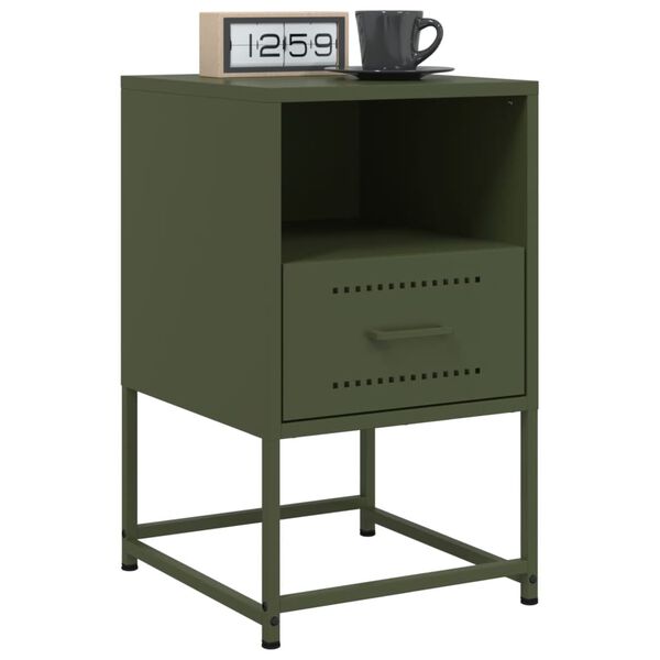 vidaXL Table de chevet vert olive 36x39x60,5 cm acier
