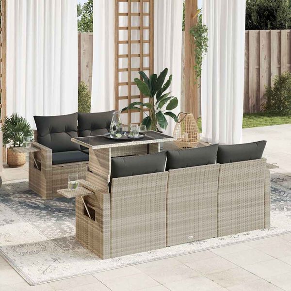 vidaXL Salon de jardin 6 pcs avec coussins gris clair r&eacute;sine tress&eacute;e