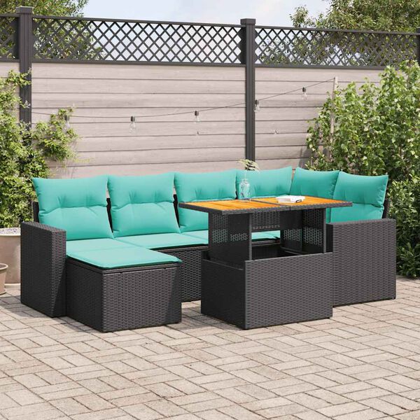 vidaXL Salon de jardin 7 pcs avec coussins noir r&eacute;sine tress&eacute;e