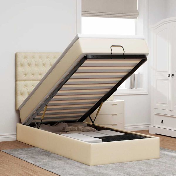 vidaXL Cadre de lit ottoman avec matelas cr&egrave;me 80x200 cm tissu