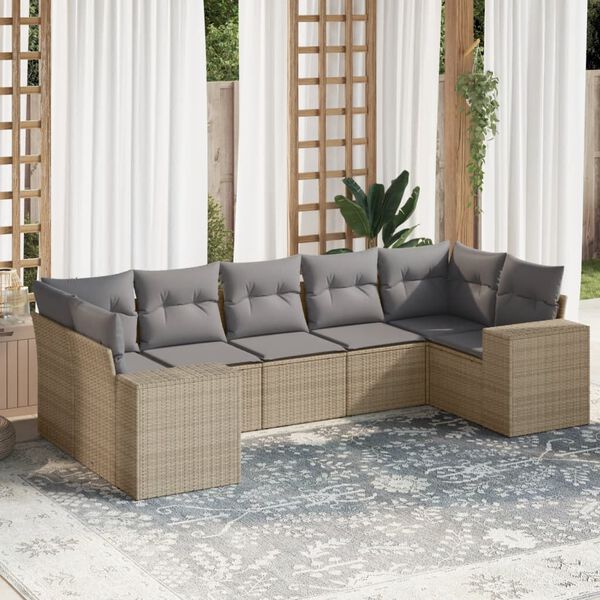 vidaXL Salon de jardin avec coussins 7 pcs beige r&eacute;sine tress&eacute;e