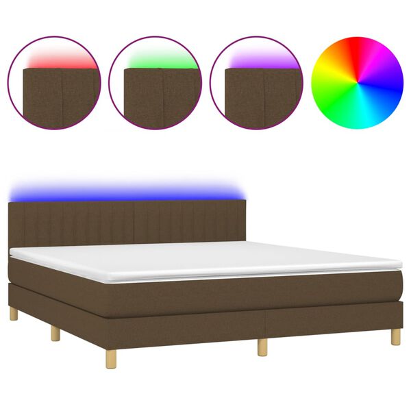 vidaXL Sommier &agrave; lattes de lit matelas et LED Marron fonc&eacute; 180x200cm