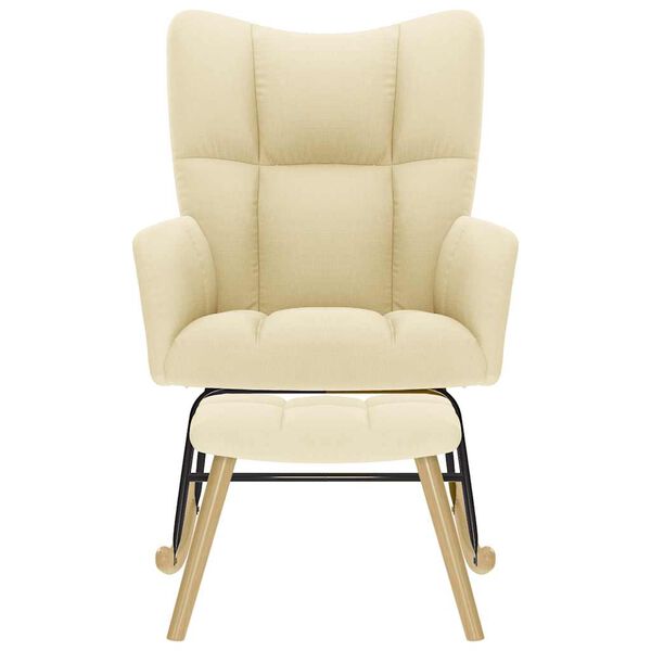 vidaXL Chaise &agrave; bascule avec repose-pied Cr&egrave;me Tissu