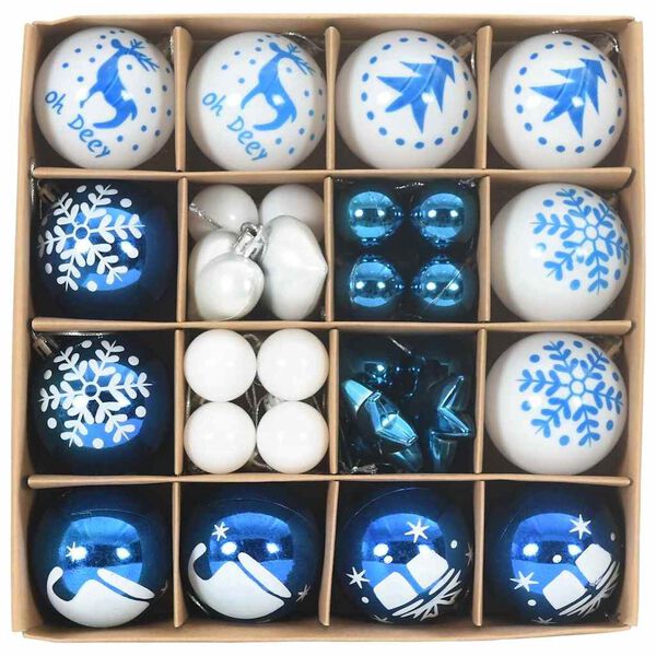 vidaXL Ensemble de Boules de No&euml;l 40 pcs Bleu et Blanc Plastique