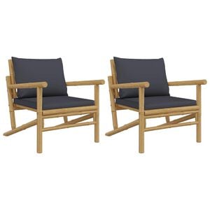 vidaXL Chaises de jardin lot de 2 avec coussins gris fonc&eacute; bambou