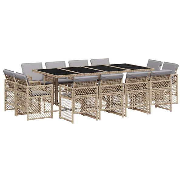 vidaXL Ensemble &agrave; manger de jardin coussins 13 pcs m&eacute;lange beige rotin