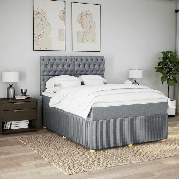 vidaXL Sommier &agrave; lattes de lit avec matelas Gris clair 140x200cm Tissu