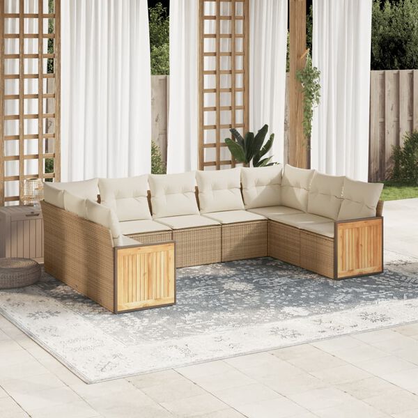 vidaXL Salon de jardin avec coussins 8 pcs beige r&eacute;sine tress&eacute;e