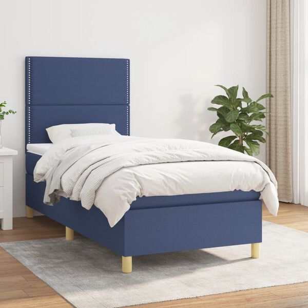 vidaXL Sommier &agrave; lattes de lit avec matelas Bleu 90x190 cm Tissu