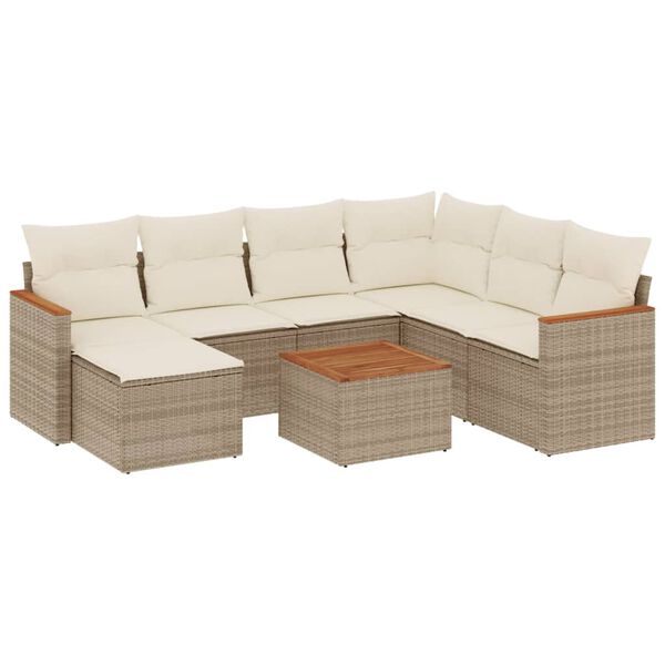 vidaXL Salon de jardin avec coussins 8 pcs beige r&eacute;sine tress&eacute;e