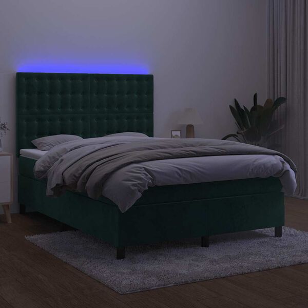 vidaXL Sommier &agrave; lattes de lit matelas et LED Vert fonc&eacute; 140x200 cm