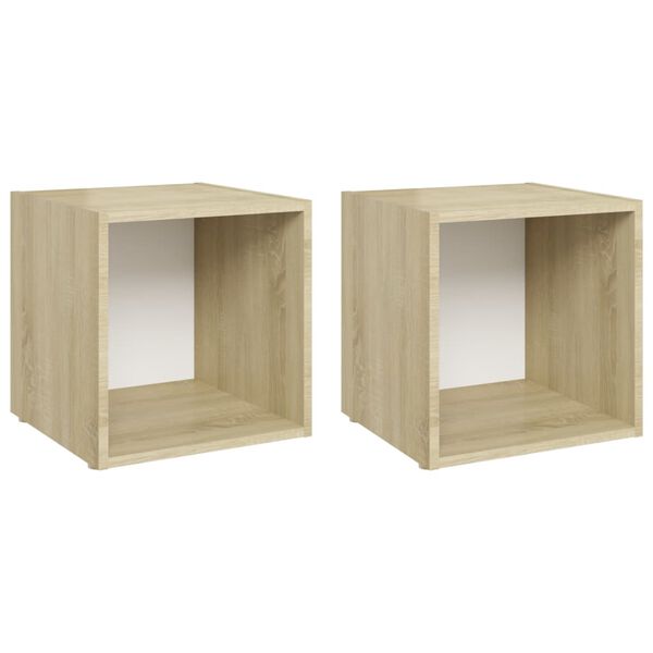 vidaXL Meubles TV 2 pcs blanc et ch&ecirc;ne sonoma bois d&rsquo;ing&eacute;nierie
