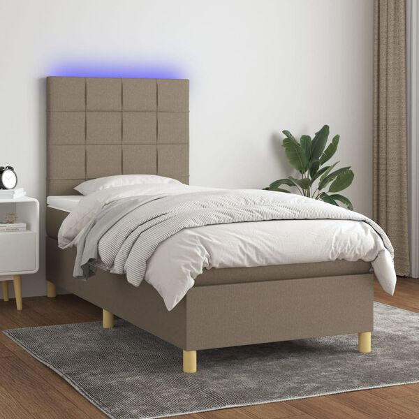 vidaXL Sommier &agrave; lattes de lit et matelas et LED Taupe 90x200 cm Tissu
