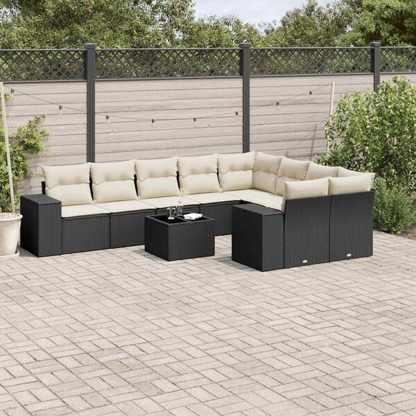 vidaXL Salon de jardin 10 pcs avec coussins noir r&eacute;sine tress&eacute;e