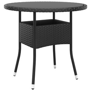 vidaXL Table de jardin &Oslash;80x75 cm Verre tremp&eacute;/r&eacute;sine tress&eacute;e Noir