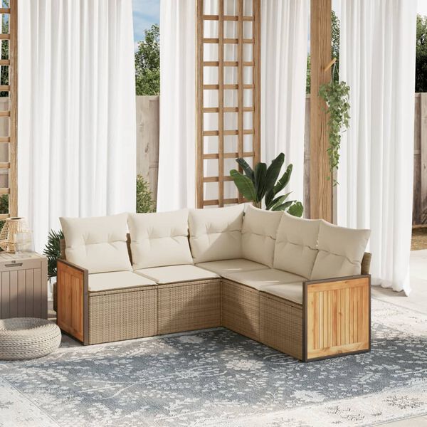 vidaXL Salon de jardin avec coussins 5 pcs beige r&eacute;sine tress&eacute;e